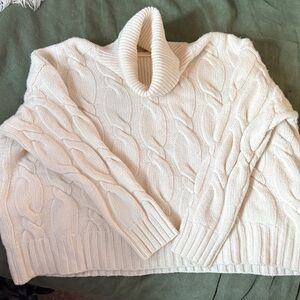 Barbour Cream Cable Knit Turtleneck Sweater